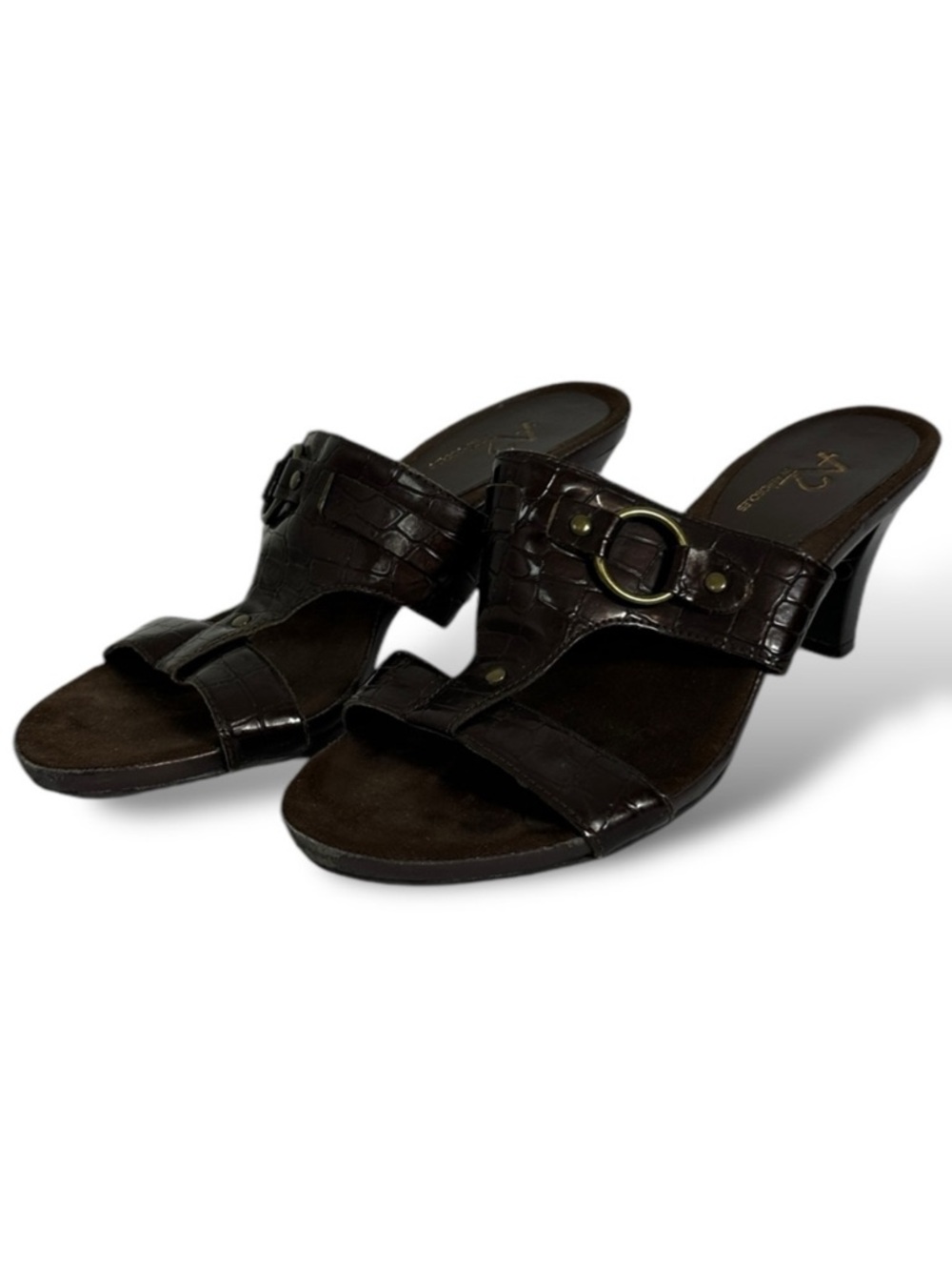 Aerosoles A2 Vintage Brown Faux Leather Sandals Heels‎ Womens Size 7 M Y2K 90s